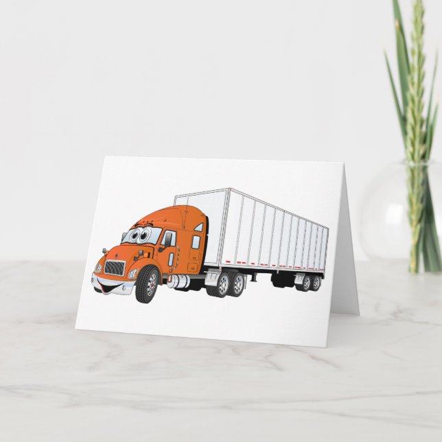 Semi Truck Orange White Trailer Cartoon Karte (Vorderseite)