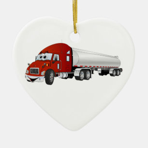 Semi Truck Red Silver Tanker Cartoon Keramikornament