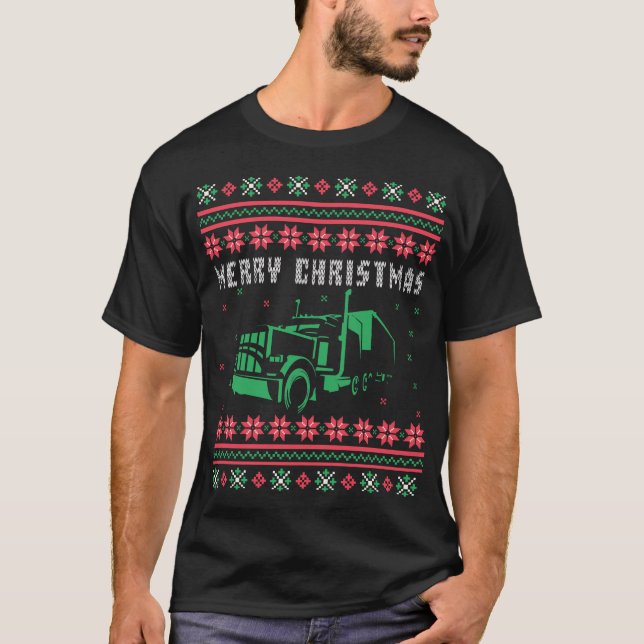 Semi Truck Ugly Christmas Sweater T-Shirt (Vorderseite)