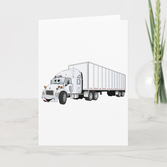 Semi Truck White Trailer Cartoon Karte (Vorderseite)