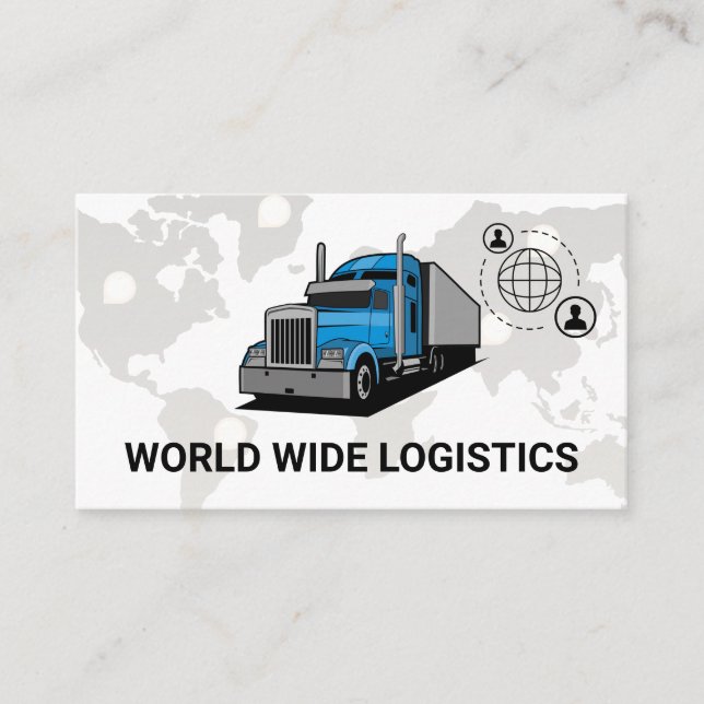 Semi Truck | World Map Logistics Network Visitenkarte (Vorderseite)