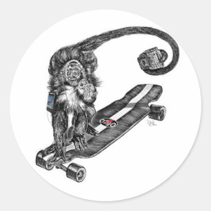 Semian Skateboard Selfie Runder Aufkleber