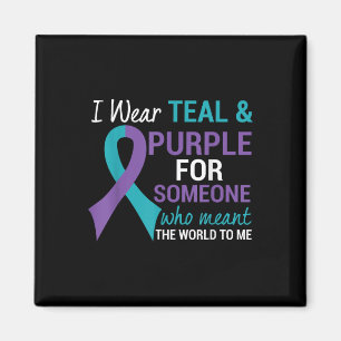 Semicolon Aquamarin & Lila Ribbon Suicide Awar Magnet
