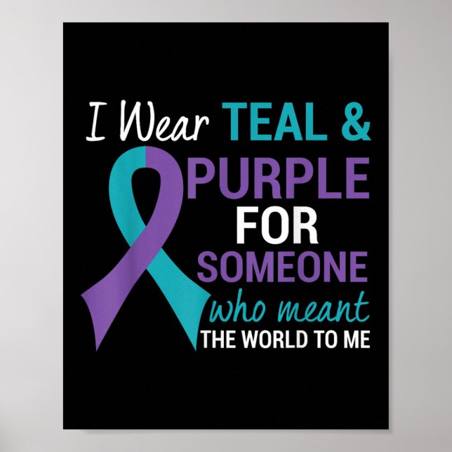 Semicolon Aquamarin &amp; Lila Ribbon Suicide Awar Poster (Vorne)