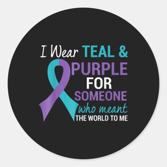 Semicolon Aquamarin und Lila Ribbon Suicide Bewuss Runder Aufkleber (Vorderseite)
