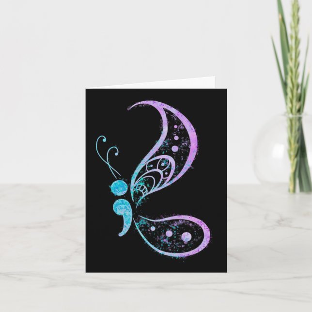Semicolon Butterfly Semi-colon Tattoo Mental Healt Karte (Vorderseite)