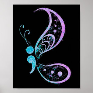 Semicolon Butterfly Semi-colon Tattoo Mental Healt Poster