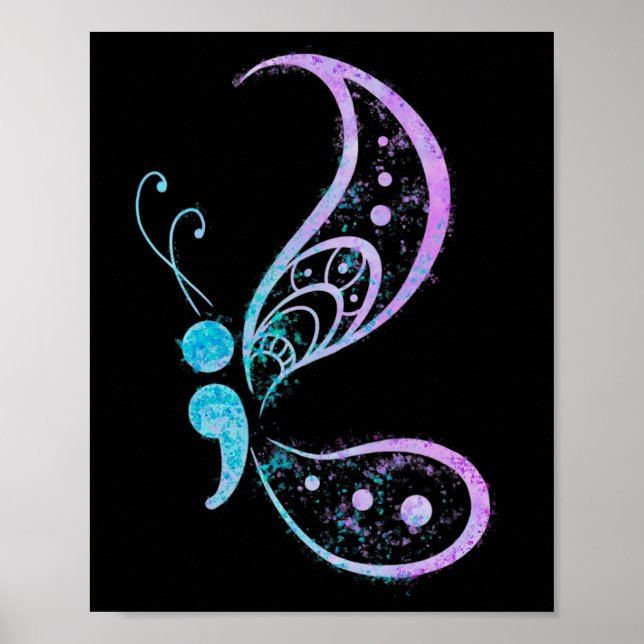 Semicolon Butterfly Semi-colon Tattoo Mental Healt Poster (Vorne)