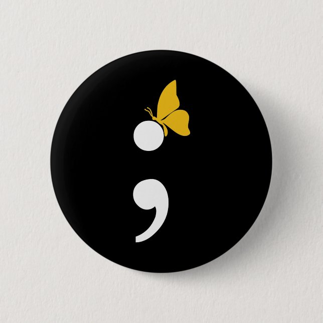 Semicolon Butterfly Suizid Depression Prevention Button (Vorderseite)
