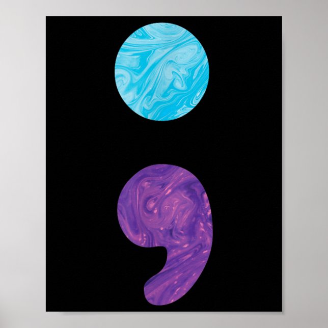 Semicolon Depression Suizidprävention Bewusstsein Poster (Vorne)