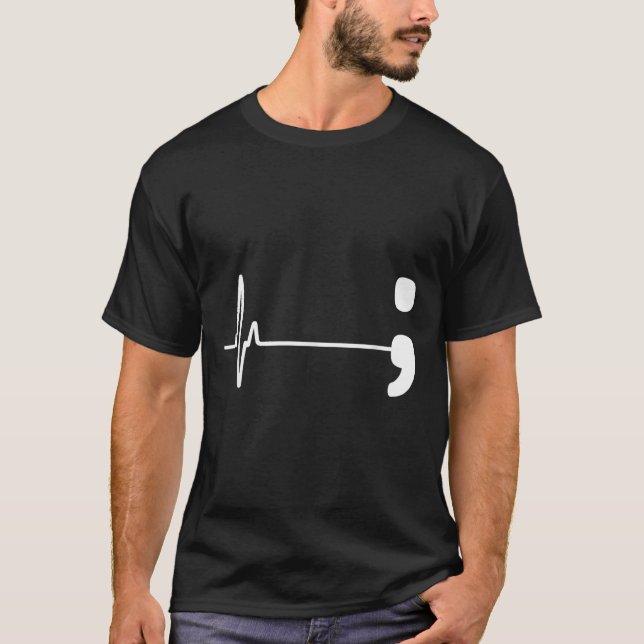 Semicolon Heartbeat Flatline Suicide Prevention Aw T-Shirt (Vorderseite)