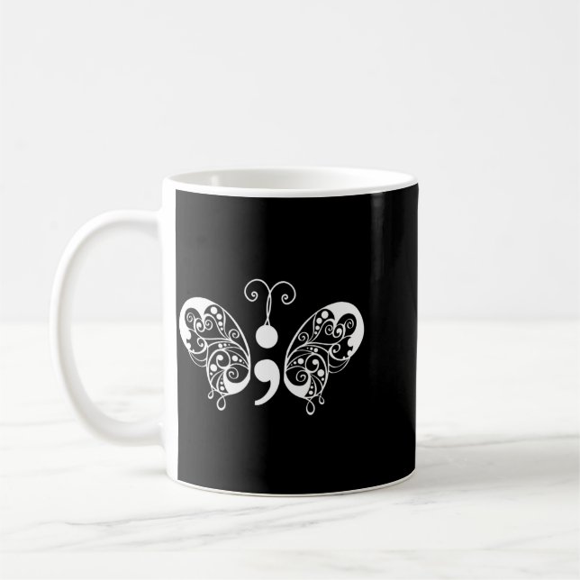 Semikolon-Schmetterling-Präventionsbewusstsein Kaffeetasse (Links)