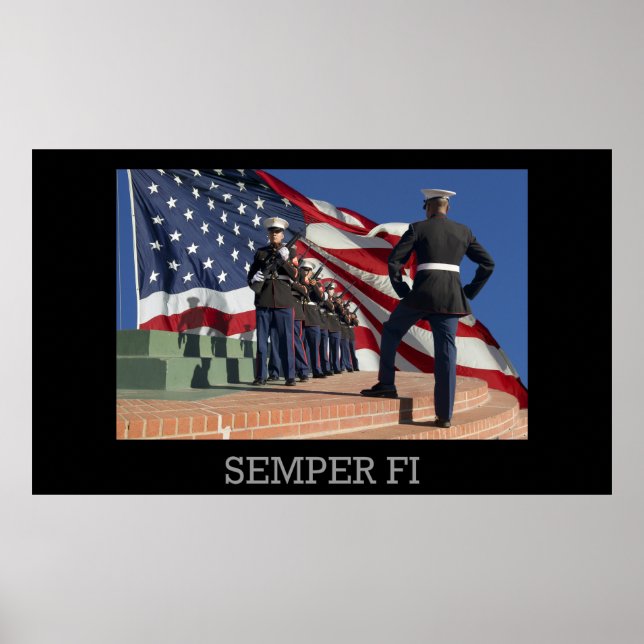 Semper Fi - Rifle Squad und Flagge Poster (Vorne)