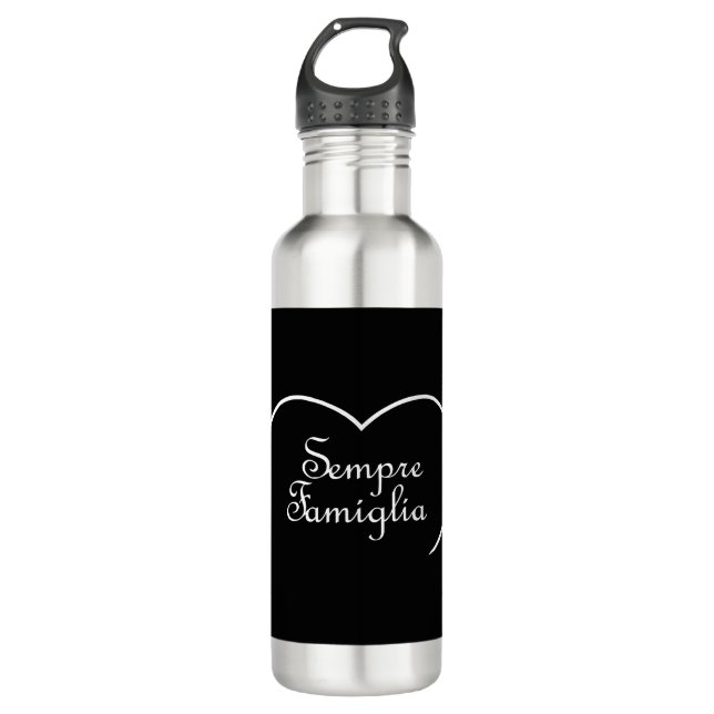 Sempre Famiglia Italienisches "Always Family" Herz Edelstahlflasche (Vorderseite)
