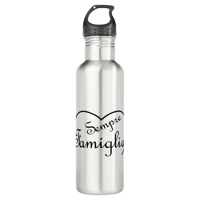 Sempre Famiglia Italienisches "Always Family" Herz Edelstahlflasche (Vorderseite)