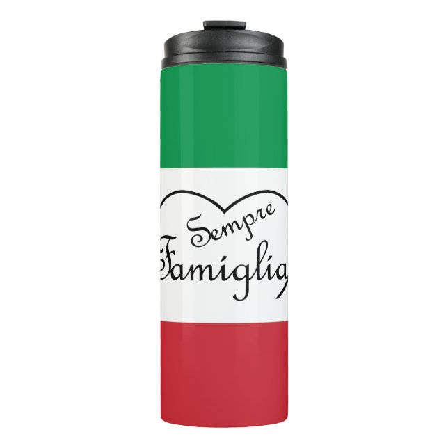 Sempre Famiglia Italienisches "Always Family" Herz Thermosbecher (Vorderseite)