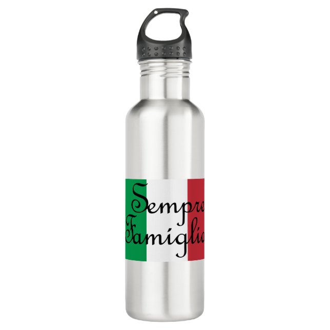 Sempre Famiglia und die italienischen Flaggenfarbe Edelstahlflasche (Vorderseite)