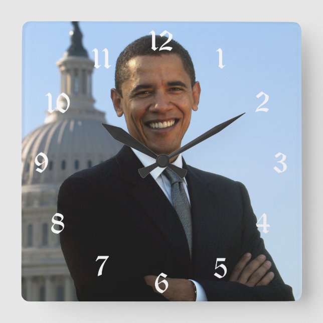 Senator Portrait, amerikanischer Präsident Barack  Quadratische Wanduhr (Vorderseite)