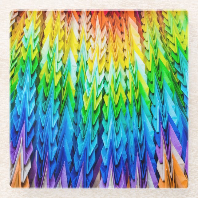 Senbazuru oder eintausend Origami-Krane Glasuntersetzer (Vorderseite)