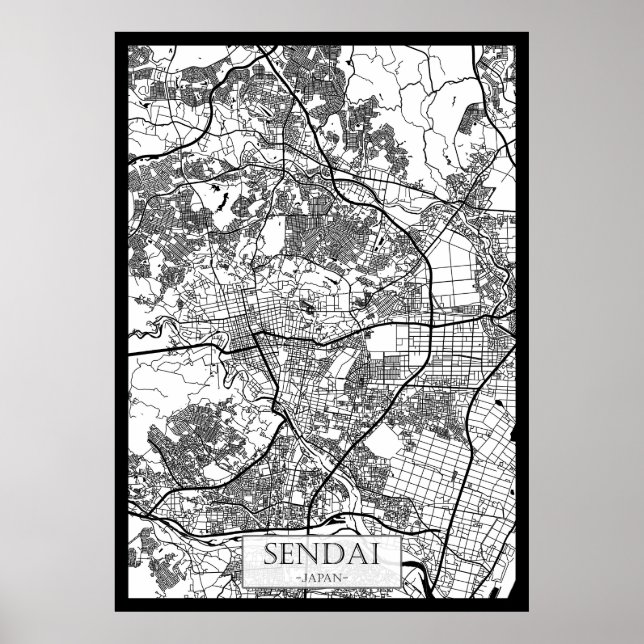 Sendai Japan Stadtplan Poster (Vorne)
