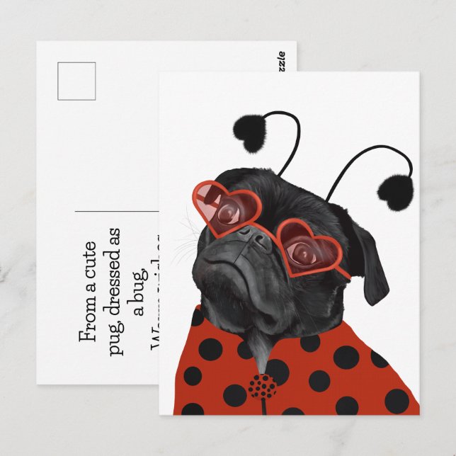 Senden von Liebe mit einer Niedlichen Liebe Mops P Postkarte (Vorne/Hinten)