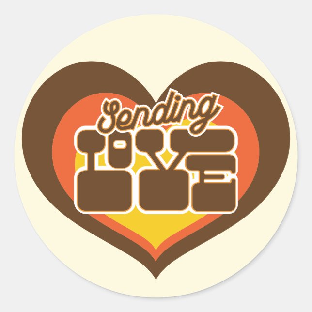 Senden von Liebe Retro Heart Orange Brown Runder Aufkleber (Vorderseite)