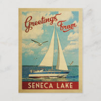 Seneca Lake Postcard Sailboat Vintag New York
