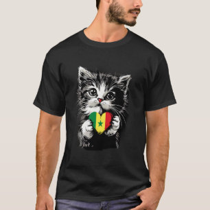 Senegal Flag Senegalesischer Stolz Katze Herz Sene T-Shirt