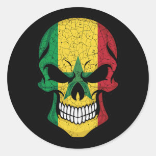 Senegal lächelnde Schädelflagge Runder Aufkleber