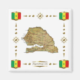 Senegal Map + Flags Magnet