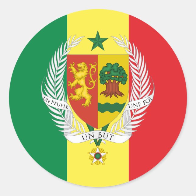 senegalesische Flagge und Wappen, Flagge Senegals Runder Aufkleber (Vorderseite)
