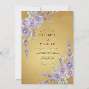 Senf Amethyst Blütenblatt Hochzeit Einladung