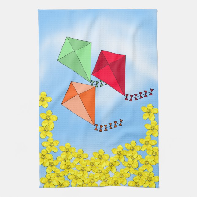Senf-Blume und Drachen und Wolken Küchentuch (Vertikal)