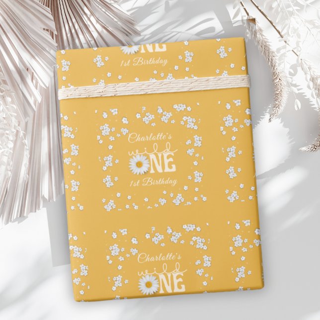 Senf-Daisy-Wild-One 1. Geburtstag Geschenkpapier (Von Creator hochgeladen)