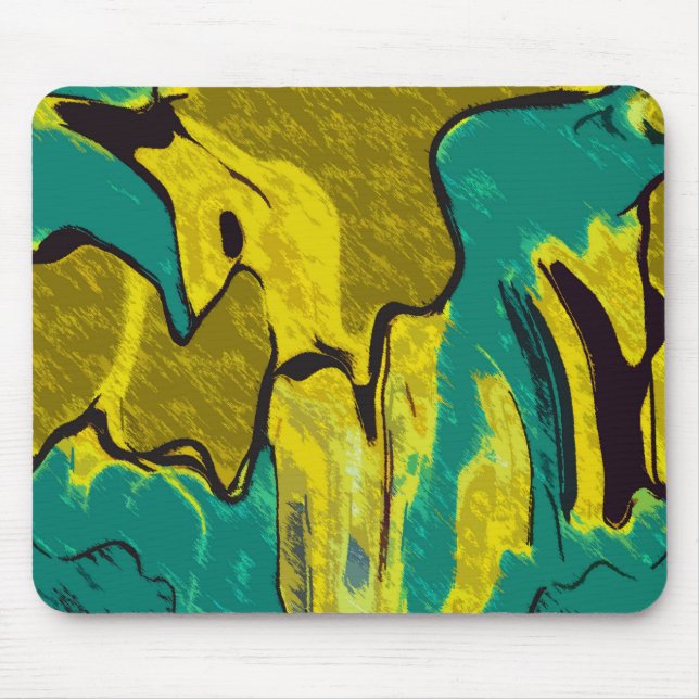 Senf Gelb Aquamarin Abstrakt Mousepad (Vorne)