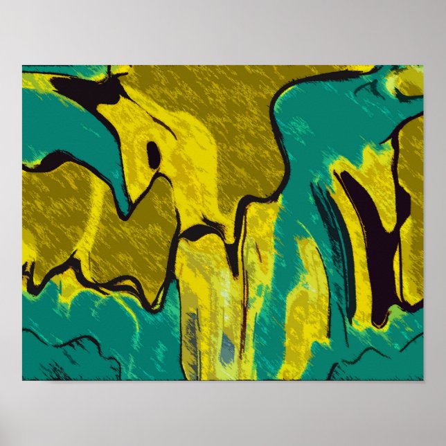 Senf Gelb Aquamarin Abstrakt Poster (Vorne)