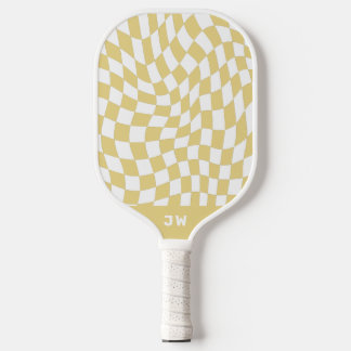Senf-Gelb-Monogramm Vintage Wavy Checked Pickleball Schläger