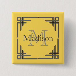 Senf-gelber grauer geometrischer button