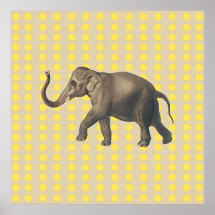 Senf-Gewürzmoods-Punkte mit Elefant Poster