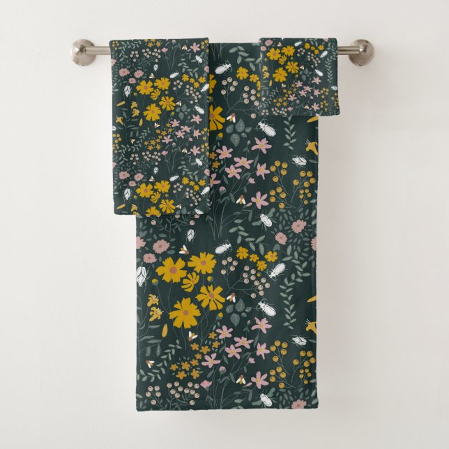 Senf Käfer und Bienen Bohemische Wildblumen Badhandtuch Set (Insitu)