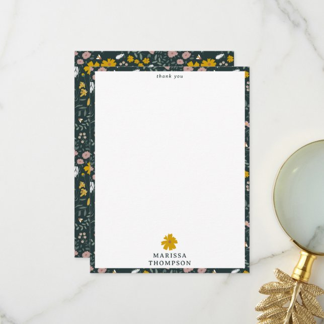 Senf Käfer und Bienen Bohemische Wildblumen Dankeskarte (Vorderseite/Rückseite Beispiel)