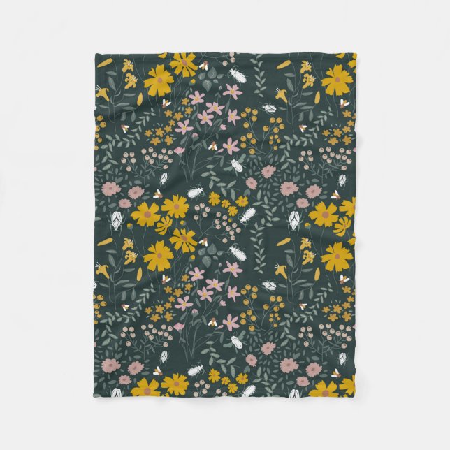 Senf Käfer und Bienen Bohemische Wildblumen Fleecedecke (Vorderseite)