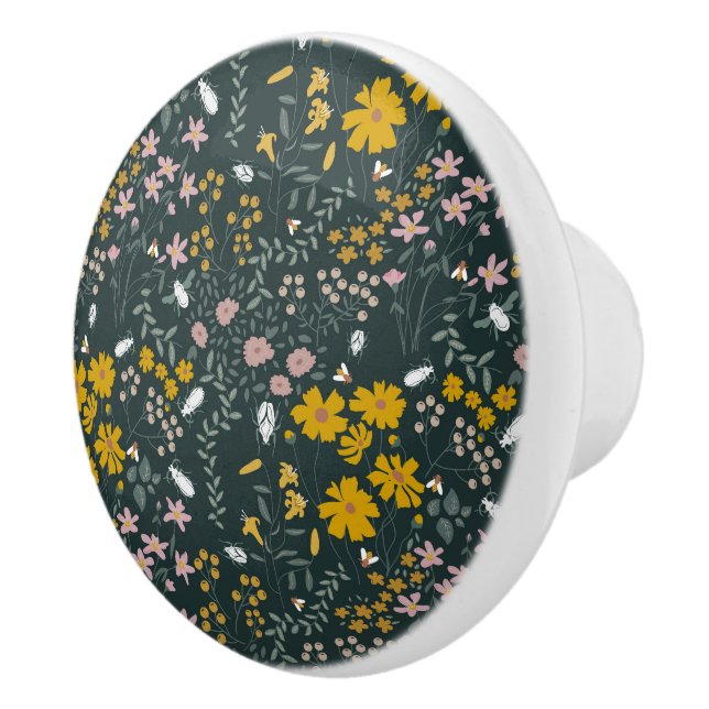 Senf Käfer und Bienen Bohemische Wildblumen Keramikknauf (Rechts)