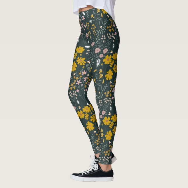 Senf Käfer und Bienen Bohemische Wildblumen Leggings (Links)