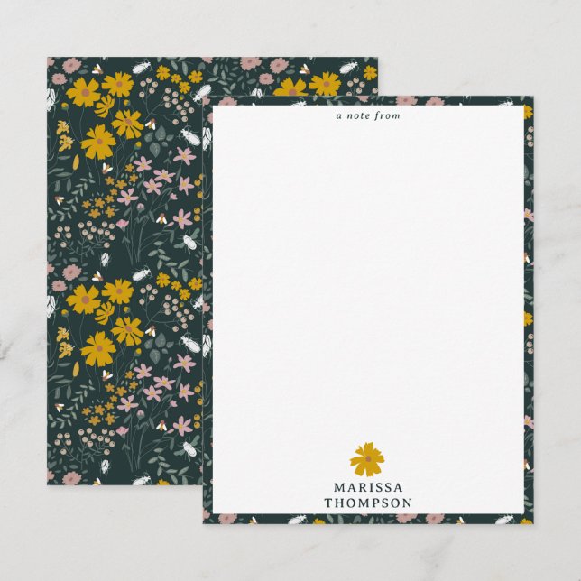 Senf Käfer und Bienen Bohemische Wildblumen Mitteilungskarte (Vorne/Hinten)
