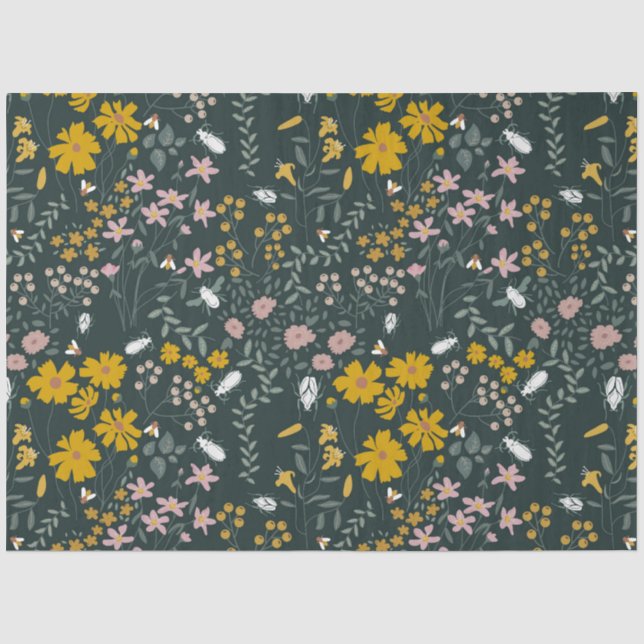 Senf Käfer und Bienen Bohemische Wildblumen Seidenpapier (Vorderseite)