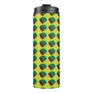 Senf-Reisebecher mit grünen und roten Wintermützen Thermosbecher
