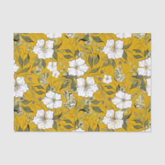 Senf-Schmetterlings-Blumenmuster Seidenpapier