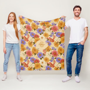 Senf-Terrakotta-Blau-Wildblume Fleecedecke