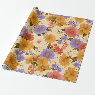 Senf-Terrakotta-Blau-Wildblume Geschenkpapier